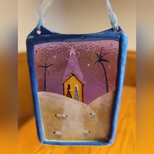 Handpainted Christmas Nativity Glass Panel Ornament